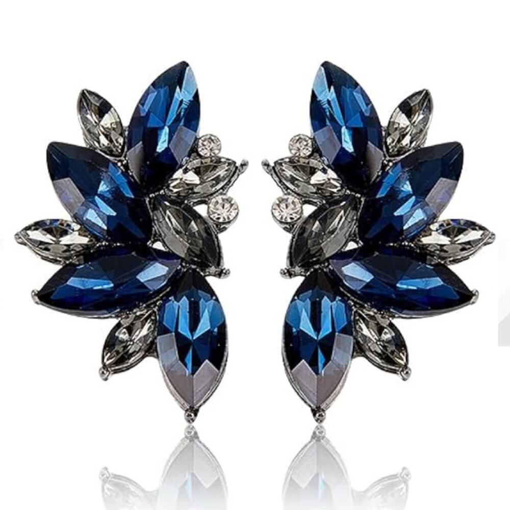Blue Marquis Rhinestone Stud Earrings